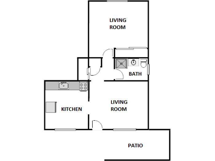 Floor plan for 1 bed, 1 bath, 520 sqft